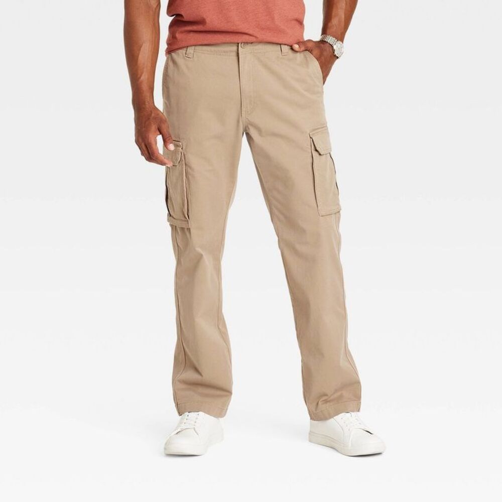 Men's Straight Fit Cargo Pants - Sculptural Tan 33x32: Midweight Cotton Spandex